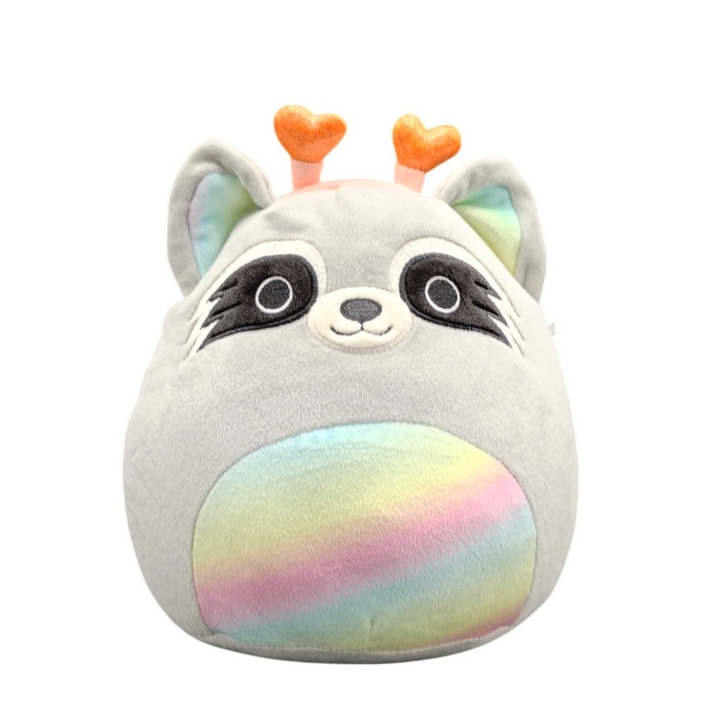 Squishmallows Farrah Raccoon Valentine Heart Headband Rainbow Plush 8 inch Gray
